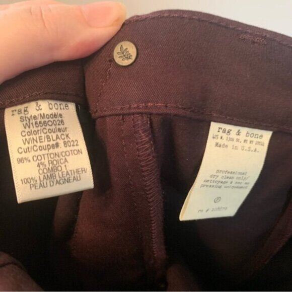 Rag & Bone Wine Black Pop Legging Lamb Leather Panel Skinny Jeans 28 - Picture 6 of 12